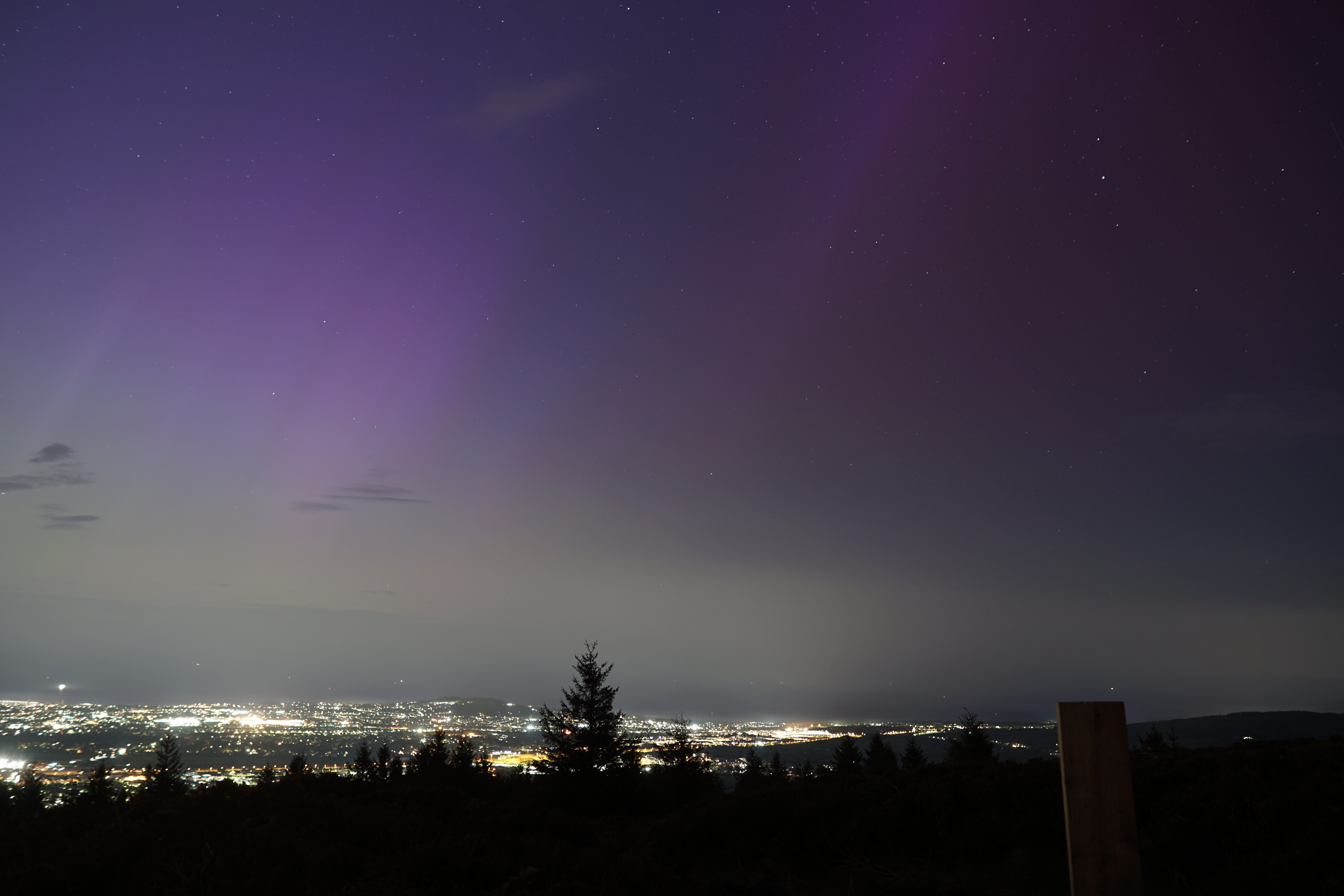 Aurora borealis shining over Dublin city