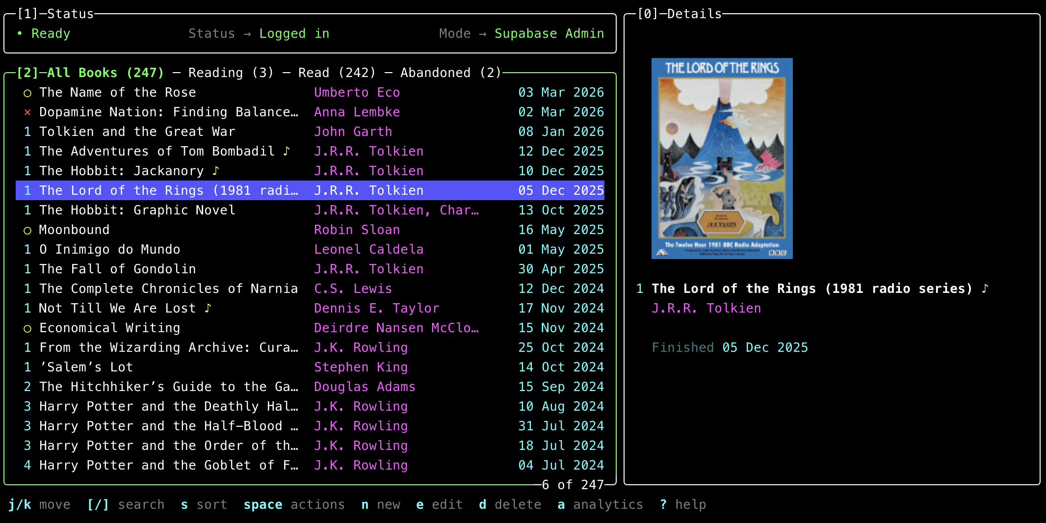 Actual book cover in a terminal